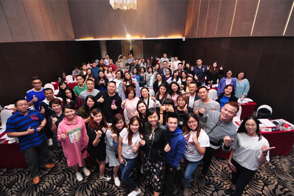 A whole class posing together at the end of a training session