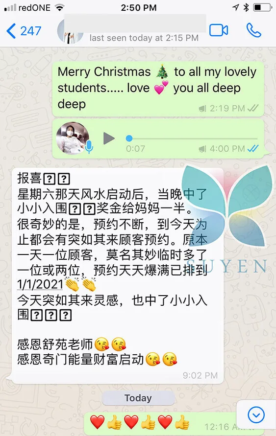 WhatsApp message from a client sharing their result