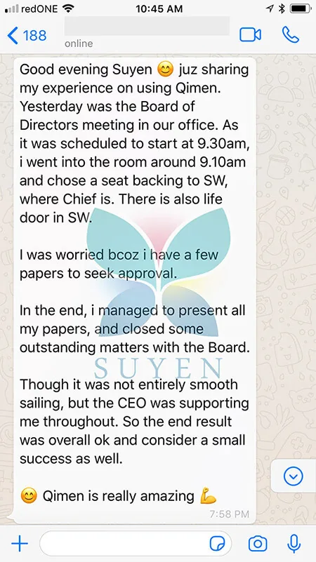 WhatsApp message from a client sharing their result